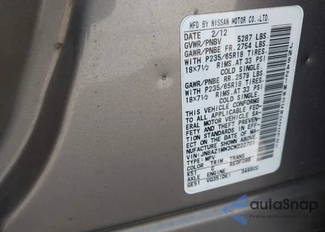 2012 Nissan Murano Sl z USA, uszkodzony, nr VIN JN8AZ1MW3CW222701